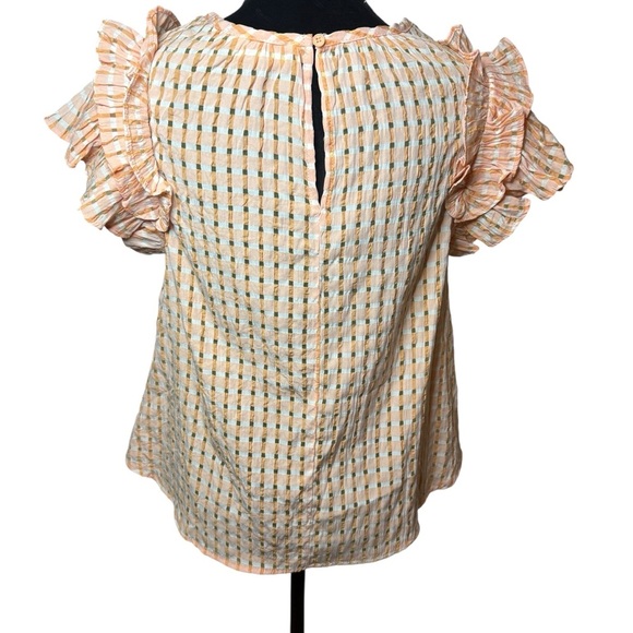 New In | Orange & White Gingham Ruffled Blouse | Sz L - Picture 6 of 9